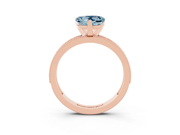 Rose gold Heart Cut Aquamarine Milgrain Pavé Engagement Ring with Four-Prong Setting