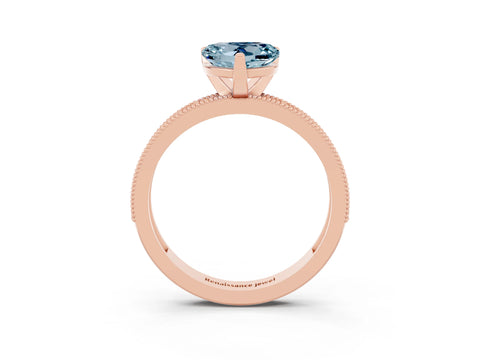 Rose gold Heart Cut Aquamarine Milgrain Pavé Engagement Ring with Four-Prong Setting_15