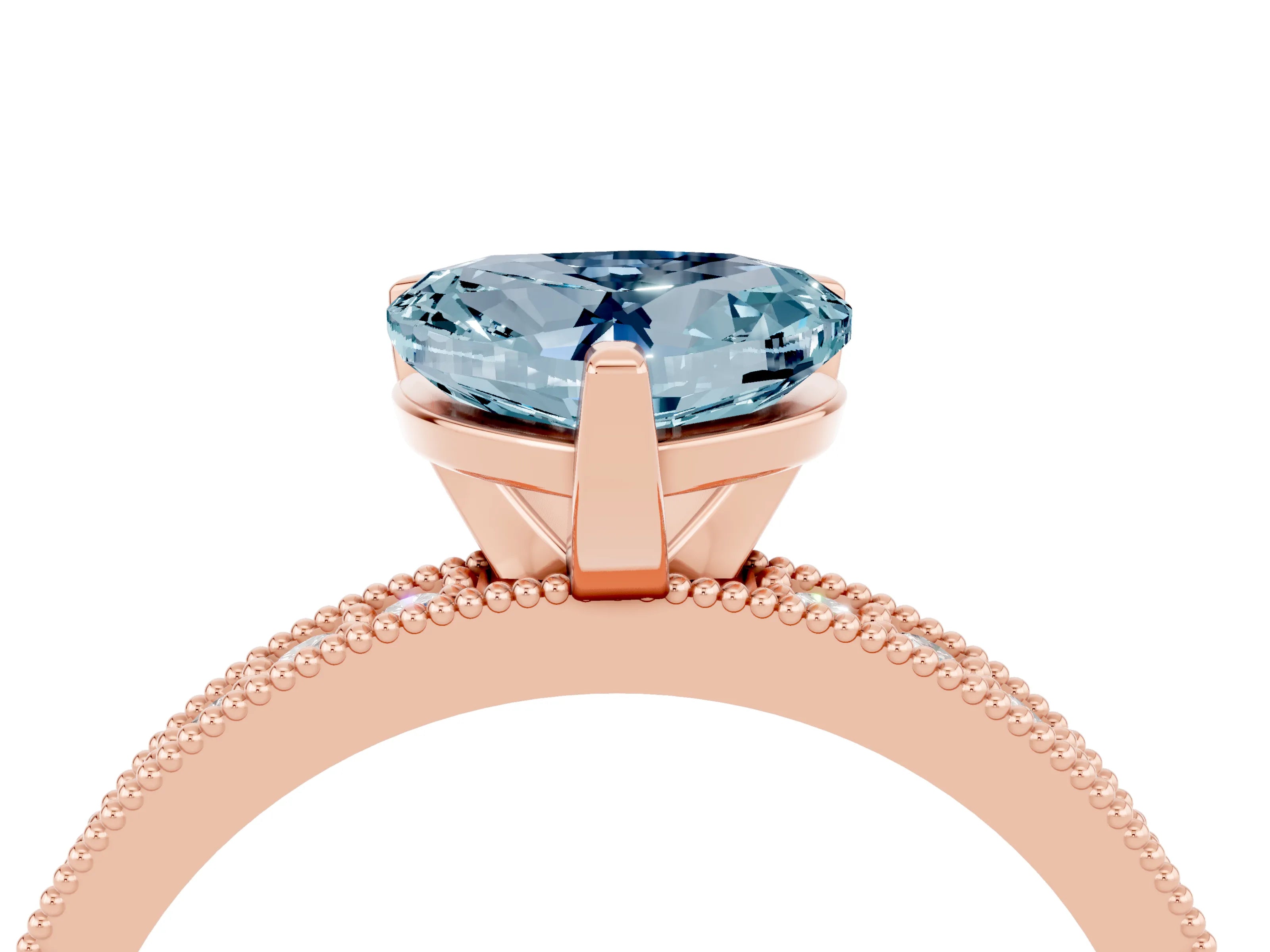 Rose gold Heart Cut Aquamarine Milgrain Pavé Engagement Ring with Four-Prong Setting_16
