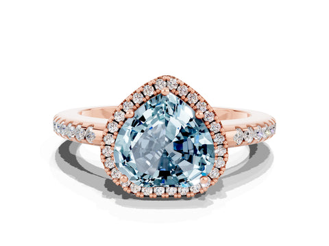 Rose gold Heart Cut Aquamarine Pavé Halo Ring with Four-Prong Setting_12
