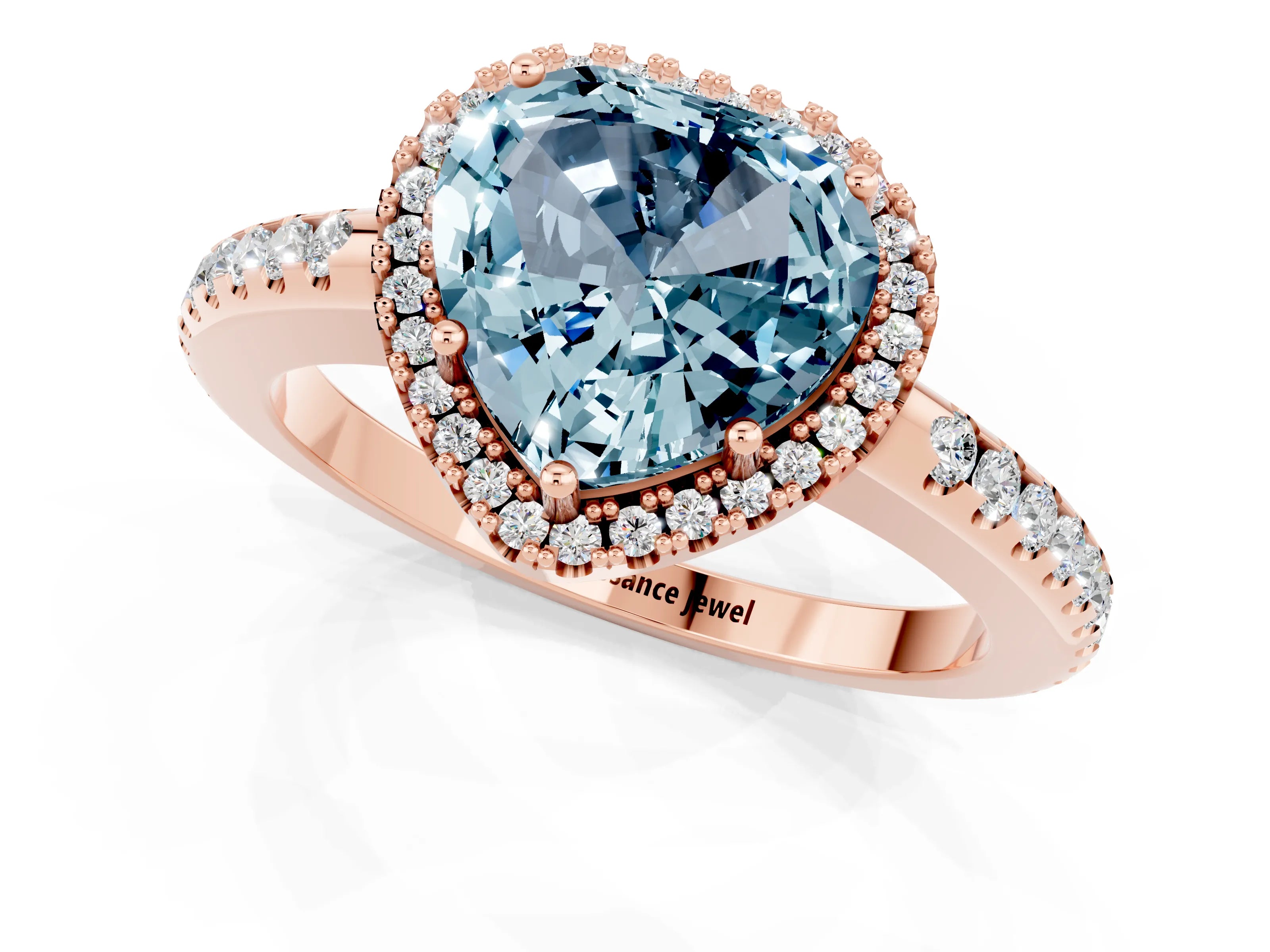 Rose gold Heart Cut Aquamarine Pavé Halo Ring with Four-Prong Setting_13
