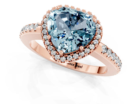 Rose gold Heart Cut Aquamarine Pavé Halo Ring with Four-Prong Setting_13