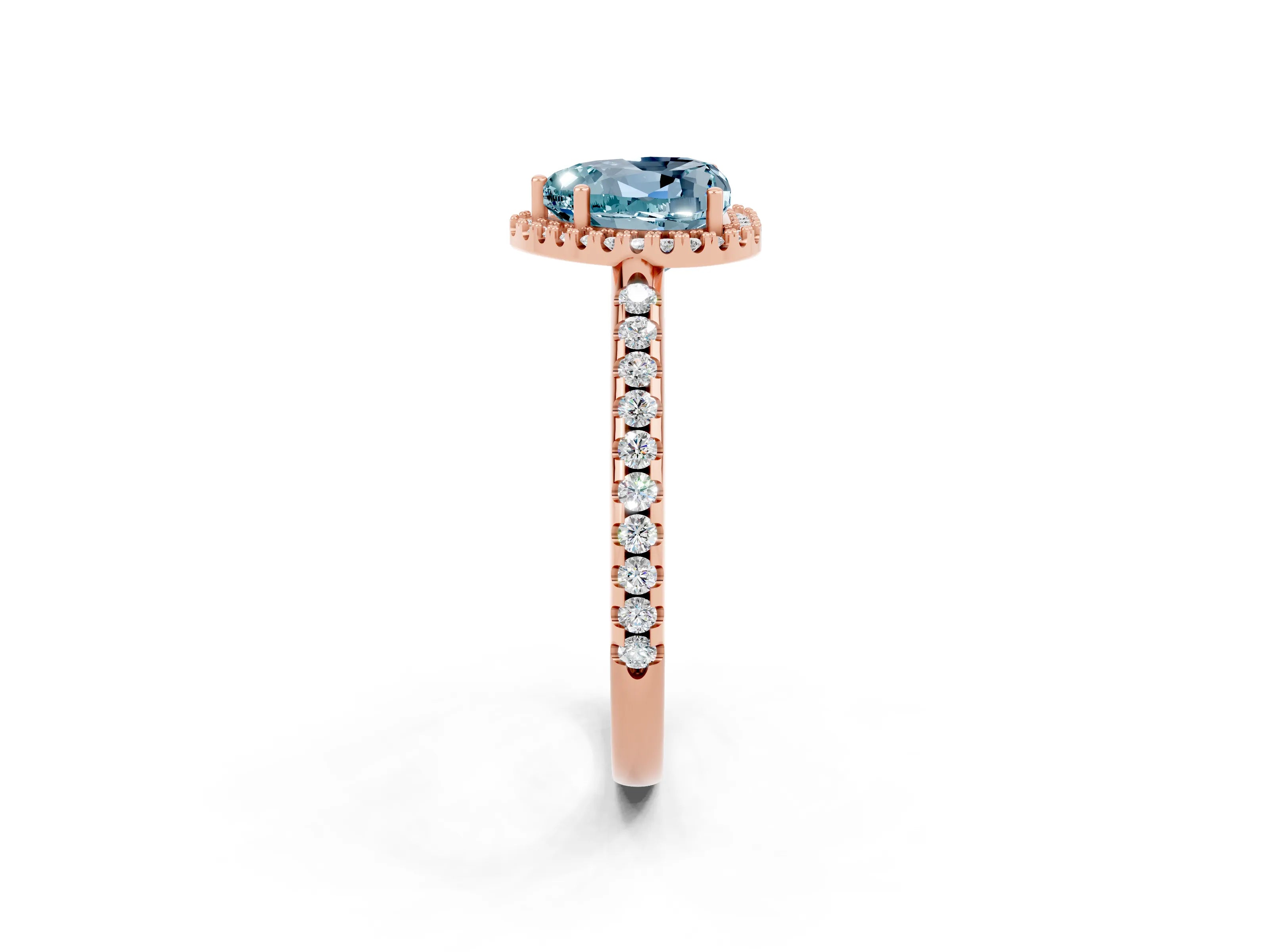 Rose gold Heart Cut Aquamarine Pavé Halo Ring with Four-Prong Setting_14