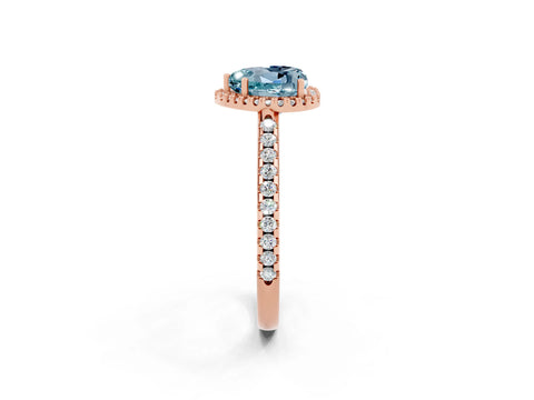 Rose gold Heart Cut Aquamarine Pavé Halo Ring with Four-Prong Setting_14
