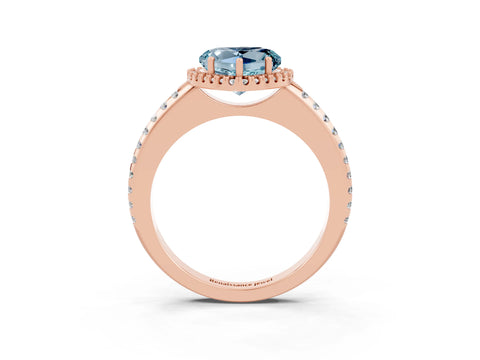 Rose gold Heart Cut Aquamarine Pavé Halo Ring with Four-Prong Setting_15
