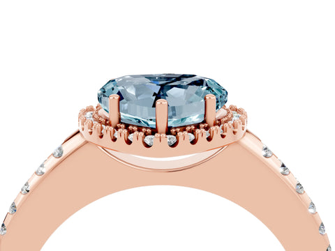 Rose gold Heart Cut Aquamarine Pavé Halo Ring with Four-Prong Setting_16
