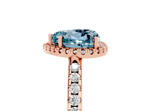 Rose gold Heart Cut Aquamarine Pavé Halo Ring with Four-Prong Setting_17