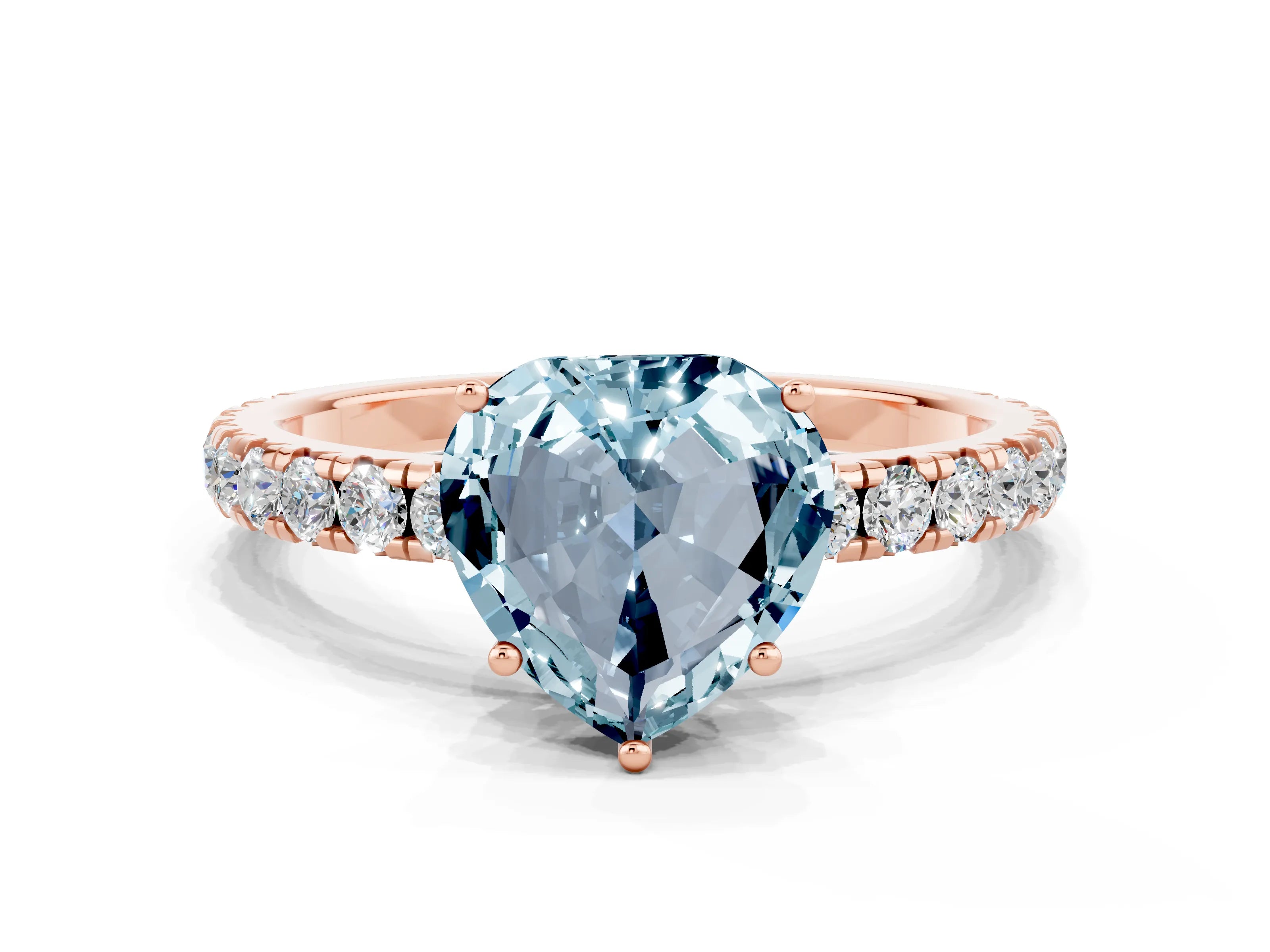 Rose gold Heart Cut Aquamarine Pavé Solitaire Engagement Ring with Four-Prong Setting_12