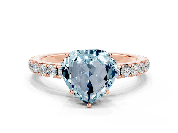 Rose gold Heart Cut Aquamarine Pavé Solitaire Engagement Ring with Four-Prong Setting