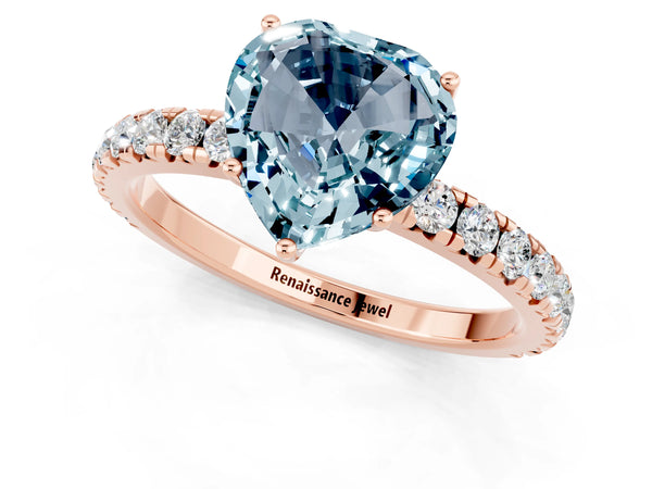 Rose gold Heart Cut Aquamarine Pavé Solitaire Engagement Ring with Four-Prong Setting