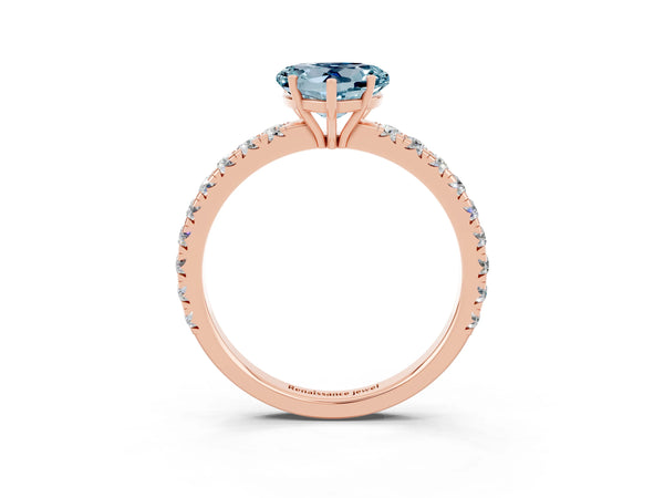 Rose gold Heart Cut Aquamarine Pavé Solitaire Engagement Ring with Four-Prong Setting