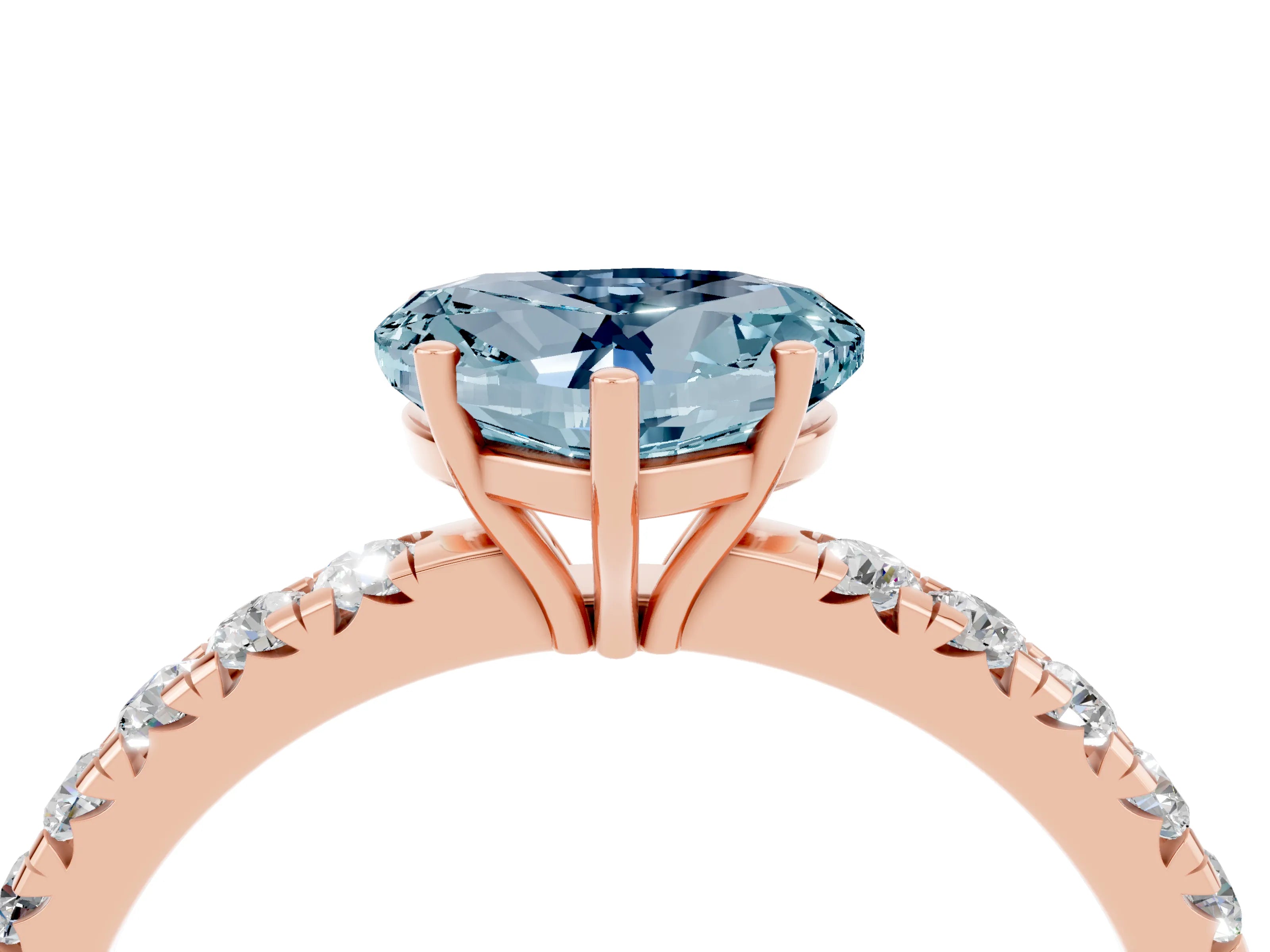 Rose gold Heart Cut Aquamarine Pavé Solitaire Engagement Ring with Four-Prong Setting_16