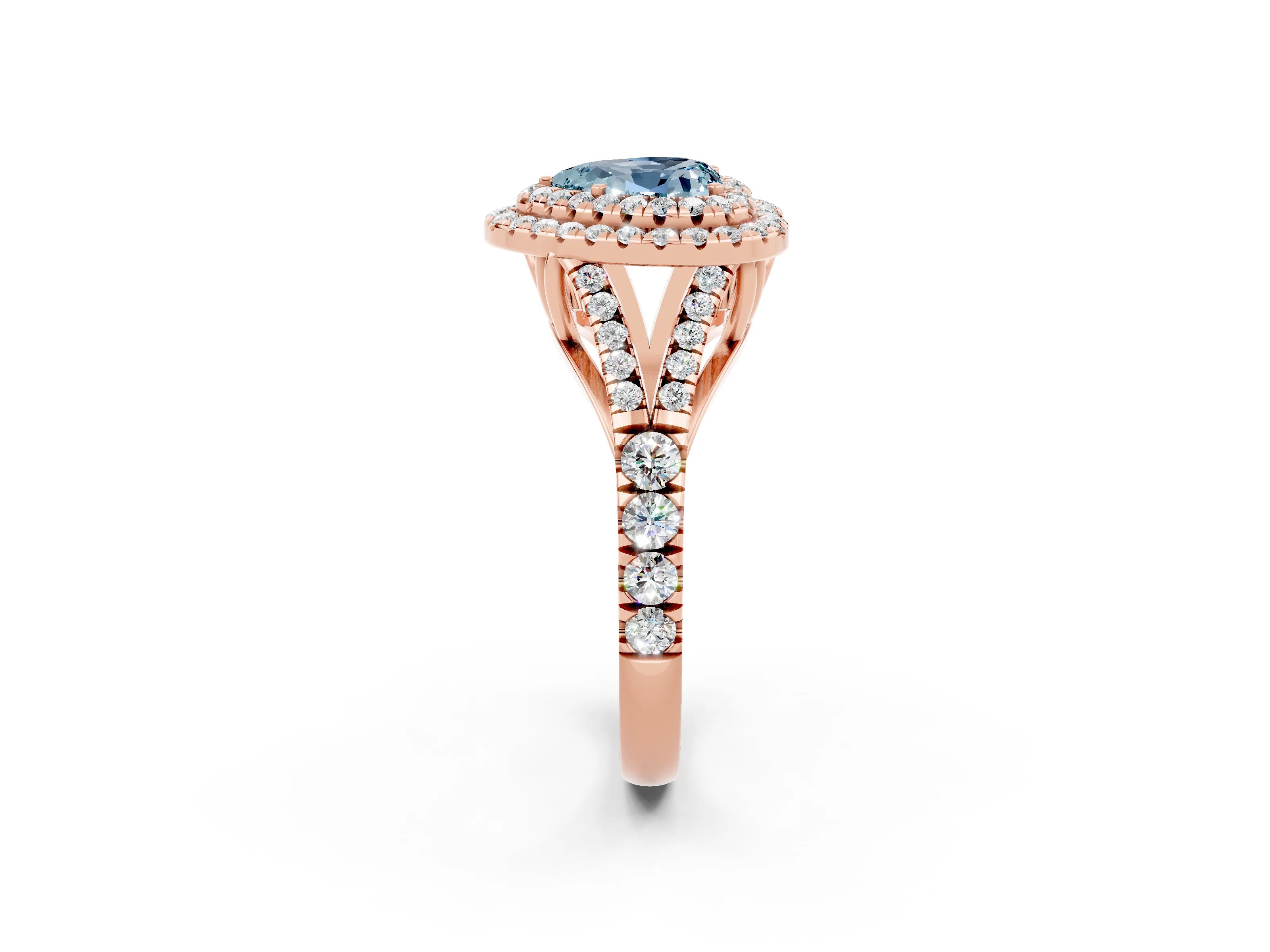Rose gold Heart Cut Aquamarine Pavé Split Shank Double Halo Engagement Ring_2