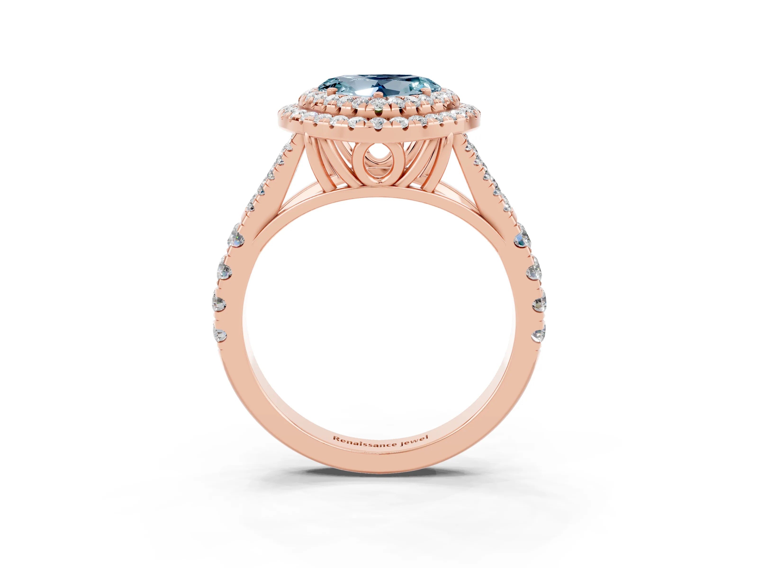 Rose gold Heart Cut Aquamarine Pavé Split Shank Double Halo Engagement Ring_3