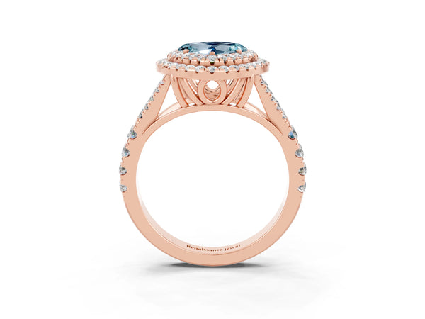 Rose gold Heart Cut Aquamarine Pavé Split Shank Double Halo Engagement Ring