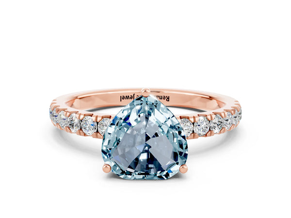 Rose gold Heart Cut Aquamarine Pave Band Solitaire Ring with Round  and Prong Setting