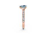 Rose gold Heart Cut Aquamarine Pave Band Solitaire Ring with Four-Prong Setting_26