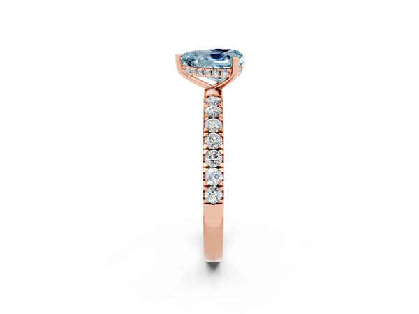 Rose gold Heart Cut Aquamarine Pave Band Solitaire Ring with Round  and Prong Setting