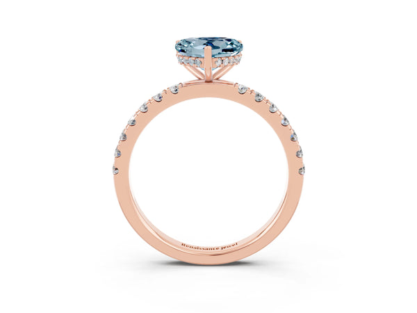 Rose gold Heart Cut Aquamarine Pave Band Solitaire Ring with Round  and Prong Setting