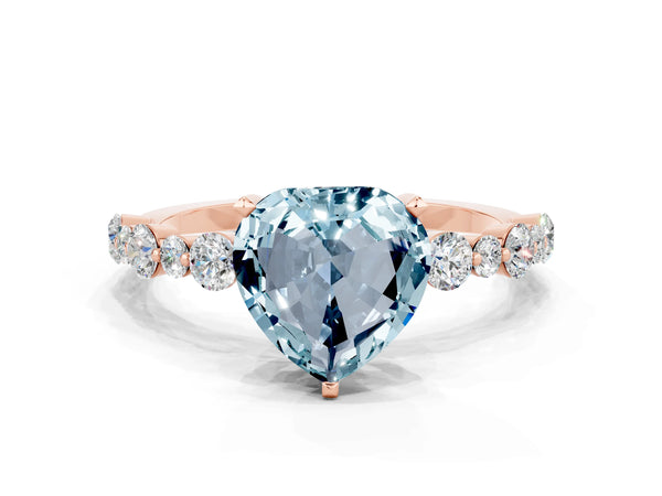 Rose gold Heart Cut Aquamarine Prong Set Engagement Ring with Pavé Band