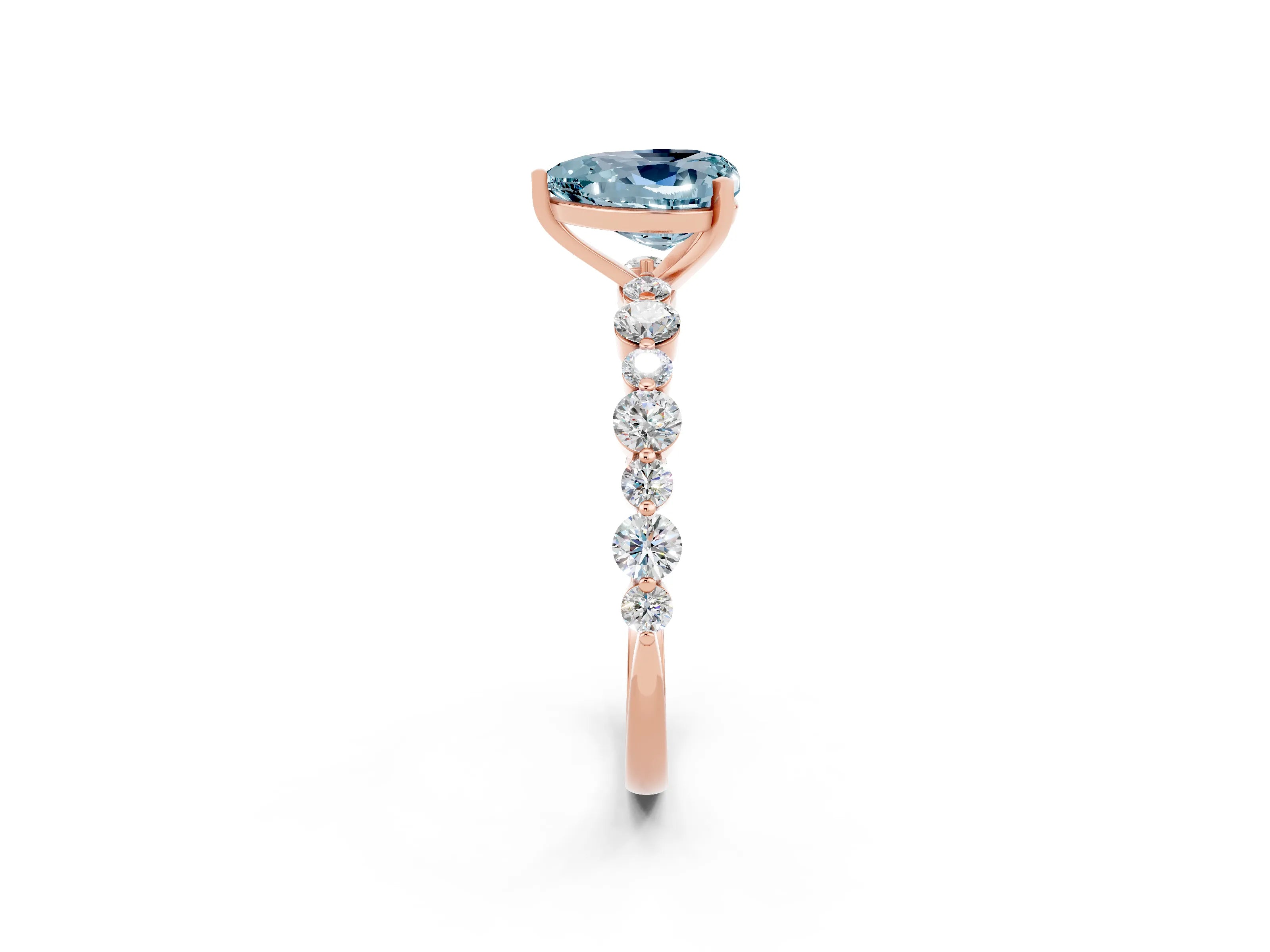 Rose gold Heart Cut Aquamarine Prong Set Engagement Ring with Pavé Band_2