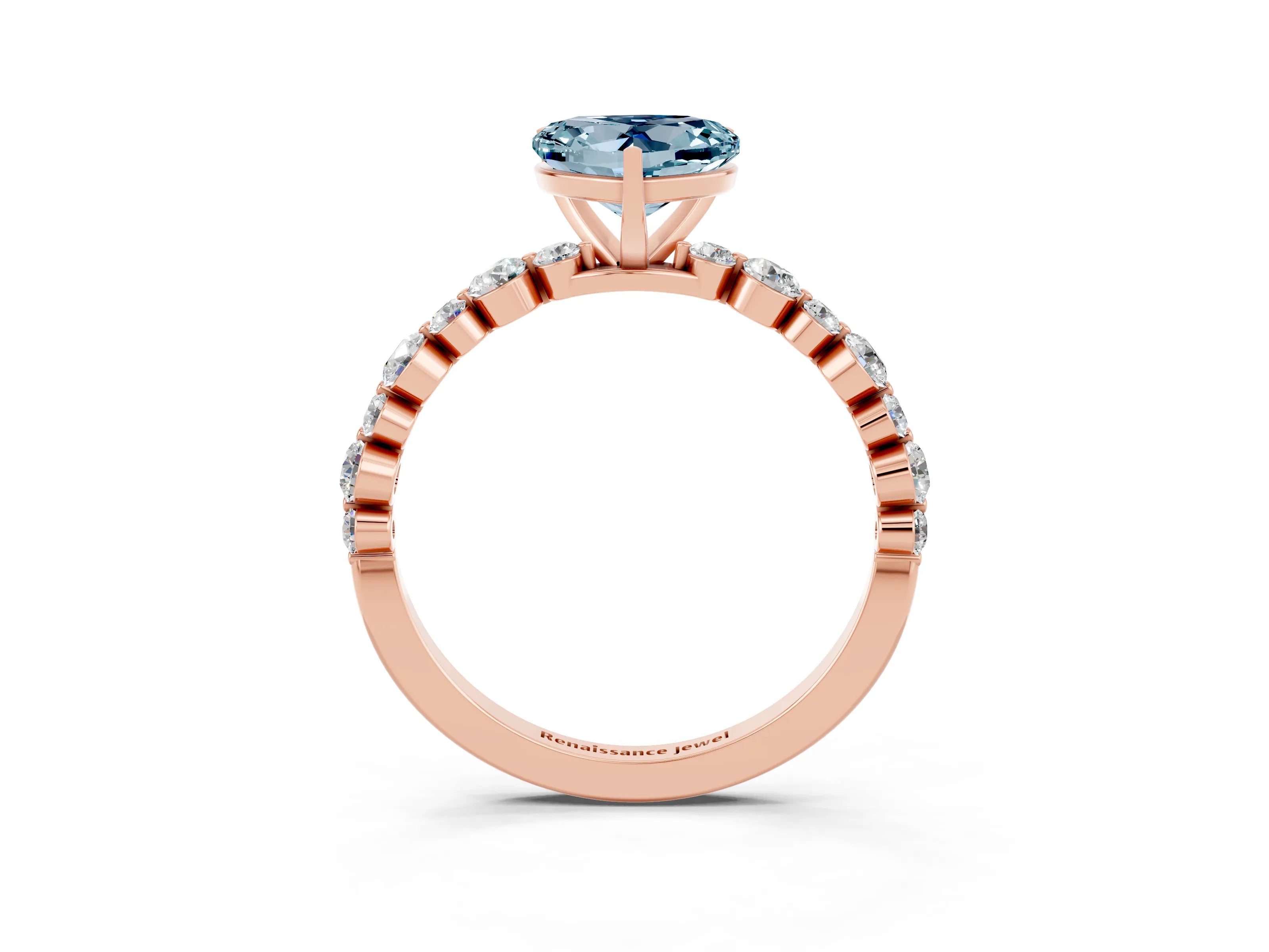 Rose gold Heart Cut Aquamarine Prong Set Engagement Ring with Pavé Band_3