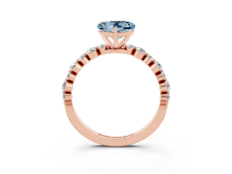 Rose gold Heart Cut Aquamarine Prong Set Engagement Ring with Pavé Band_3