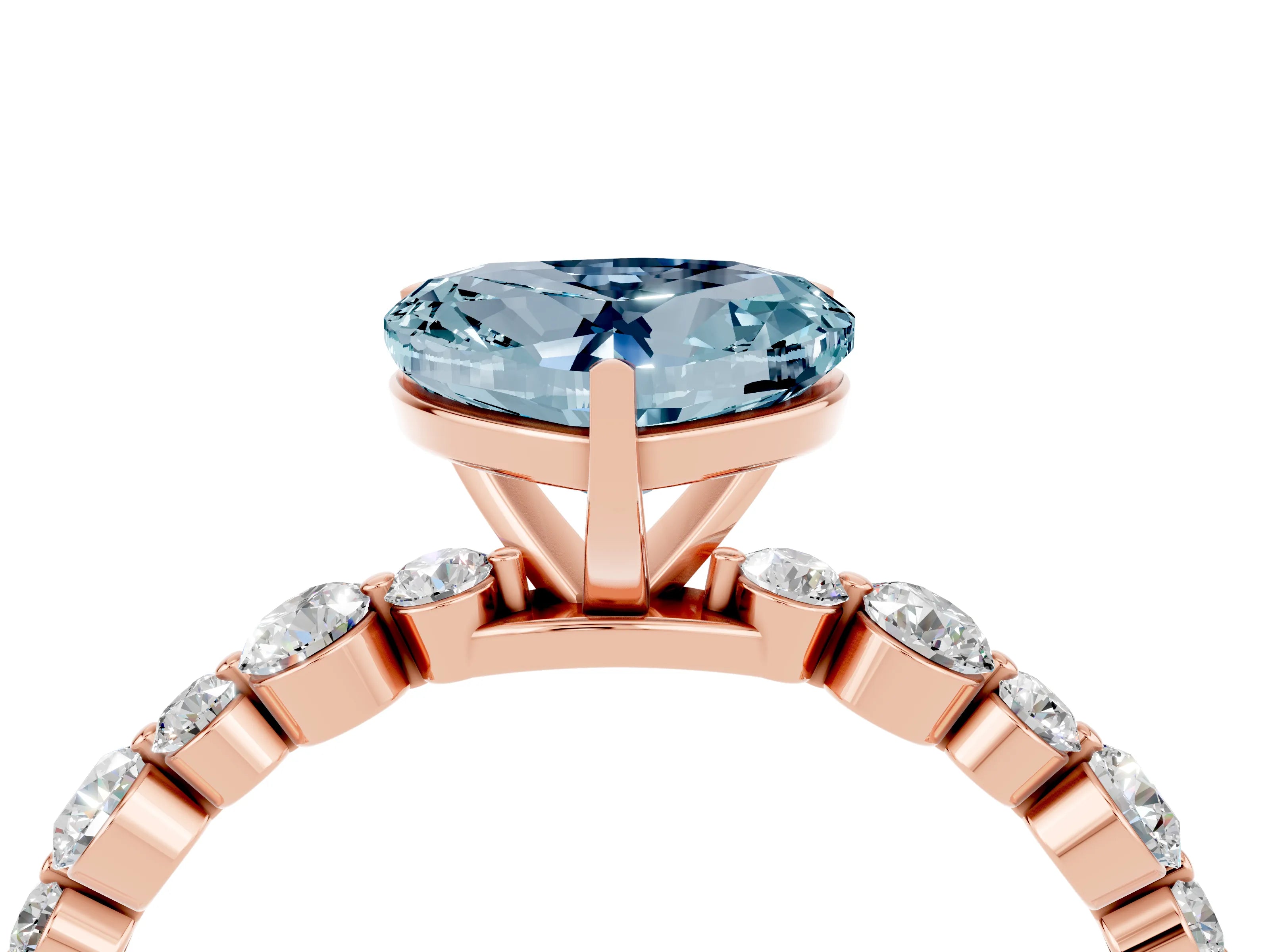 Rose gold Heart Cut Aquamarine Prong Set Engagement Ring with Pavé Band_4