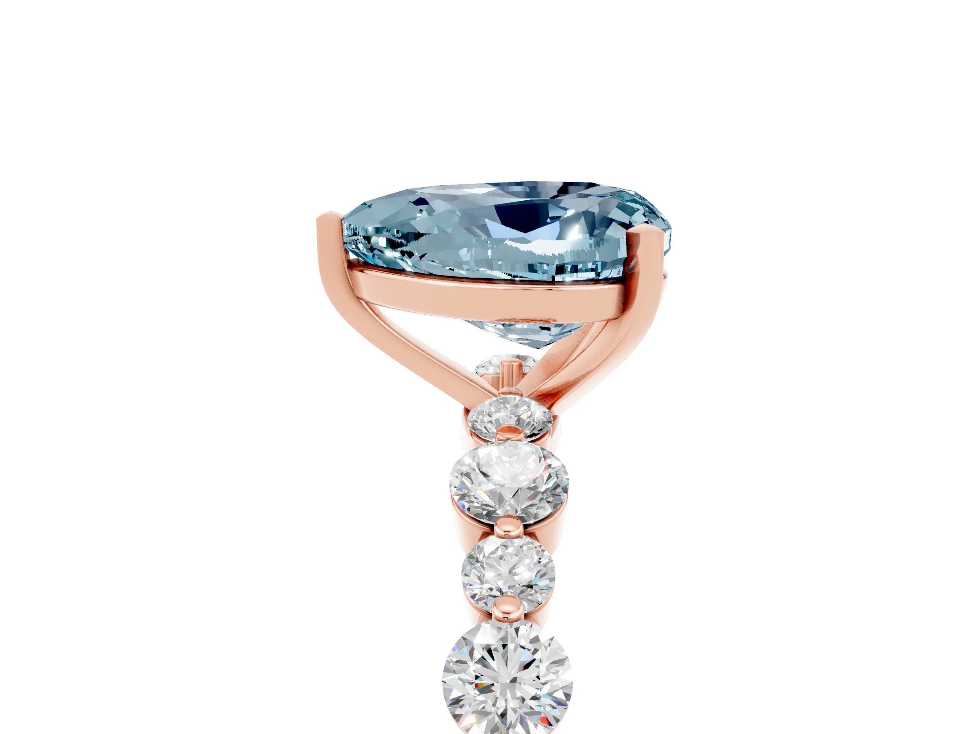 Rose gold Heart Cut Aquamarine Prong Set Engagement Ring with Pavé Band_5