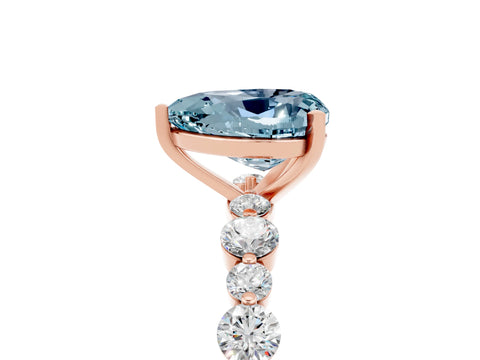 Rose gold Heart Cut Aquamarine Prong Set Engagement Ring with Pavé Band_5