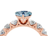 Rose gold Heart Cut Aquamarine Prong Setting with Side Stones on a Pave Band_4