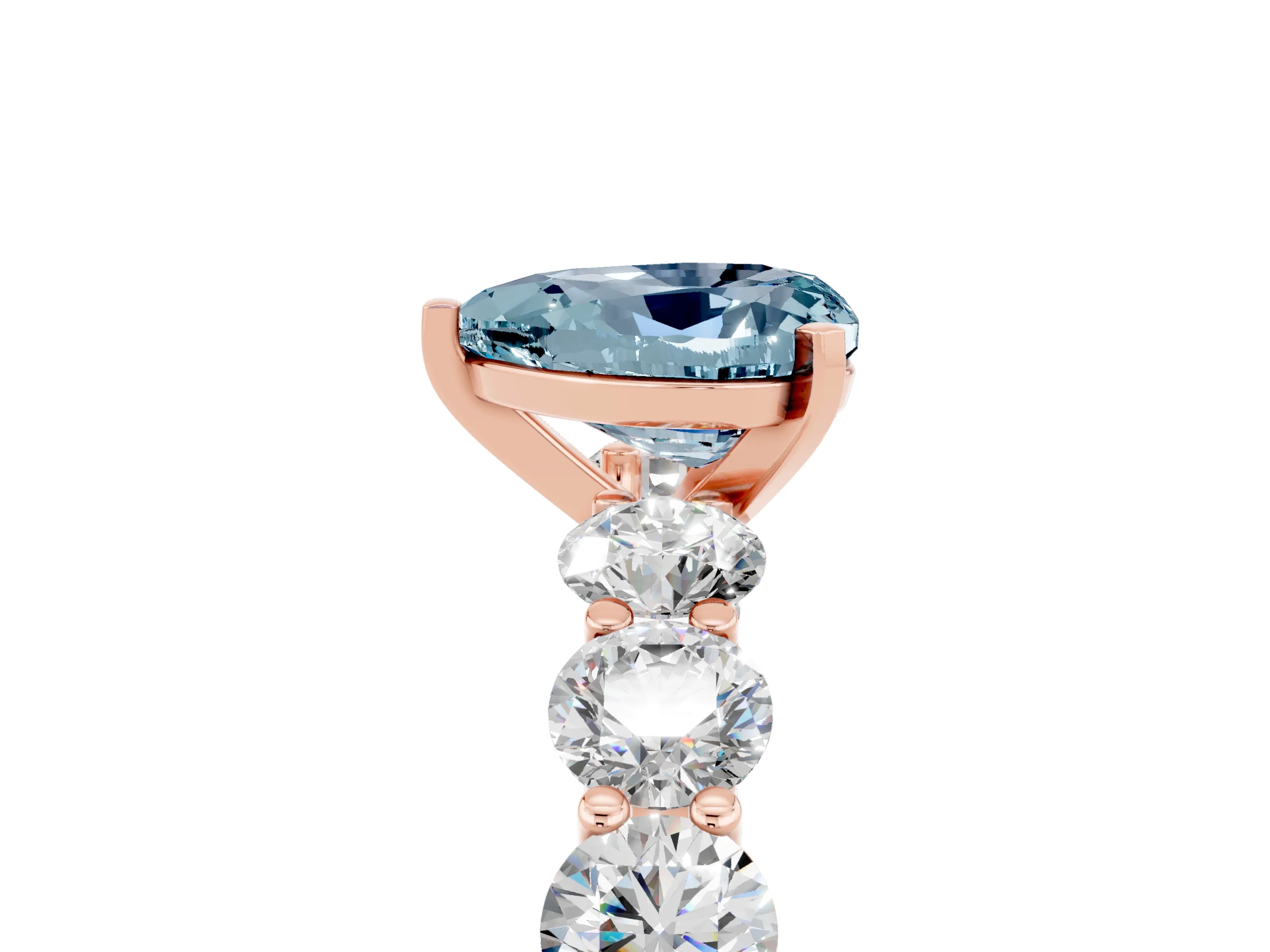 Rose gold Heart Cut Aquamarine Prong Setting with Side Stones on a Pave Band_5