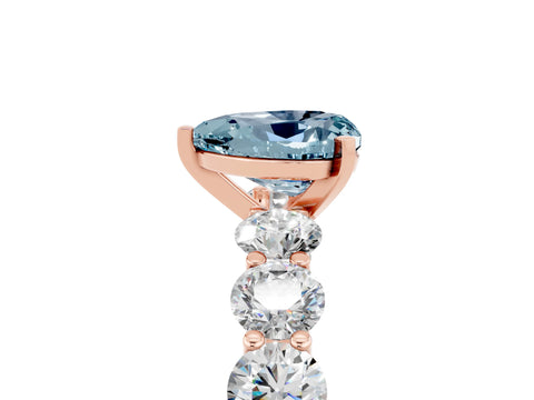 Rose gold Heart Cut Aquamarine Prong Setting with Side Stones on a Pave Band_5