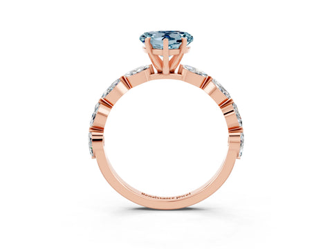 Rose gold Heart Cut Aquamarine Ring with Marquise Side Stones and Prong Setting_3