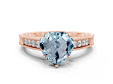 Rose gold Heart Cut Aquamarine Ring with Milgrain Pavé Band and Four-Prong Setting_12