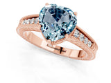 Rose gold Heart Cut Aquamarine Ring with Milgrain Pavé Band and Four-Prong Setting_13