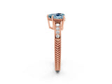 Rose gold Heart Cut Aquamarine Ring with Milgrain Pavé Band and Four-Prong Setting_14