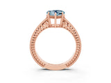 Rose gold Heart Cut Aquamarine Ring with Milgrain Pavé Band and Four-Prong Setting_15