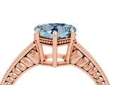 Rose gold Heart Cut Aquamarine Ring with Milgrain Pavé Band and Four-Prong Setting_16