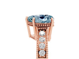 Rose gold Heart Cut Aquamarine Ring with Milgrain Pavé Band and Four-Prong Setting_17