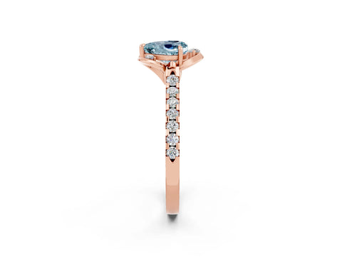Rose gold Heart Cut Aquamarine Ring with Pavé Band and Floral Prong Setting_2