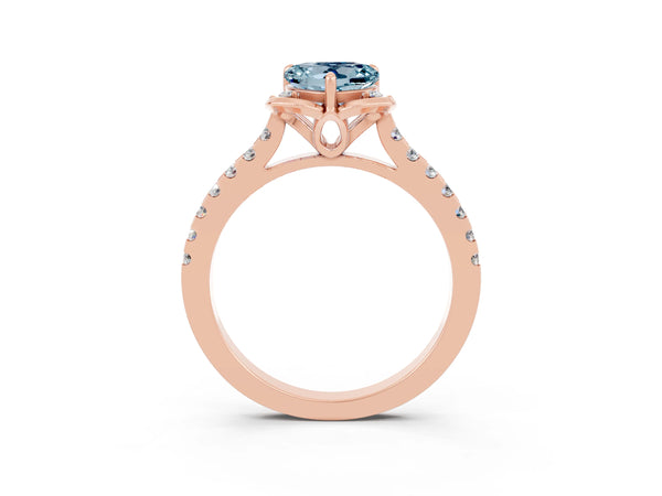 Rose gold Heart Cut Aquamarine Ring with Pavé Band and Floral Prong Setting