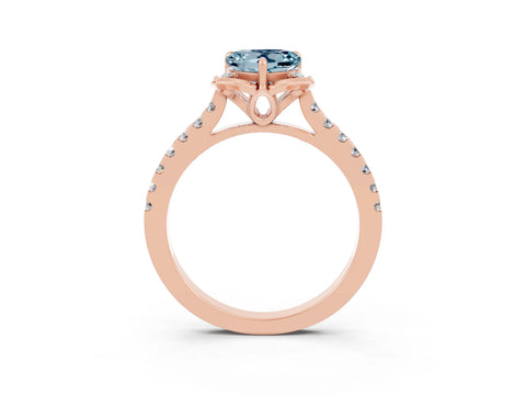 Rose gold Heart Cut Aquamarine Ring with Pavé Band and Floral Prong Setting_3