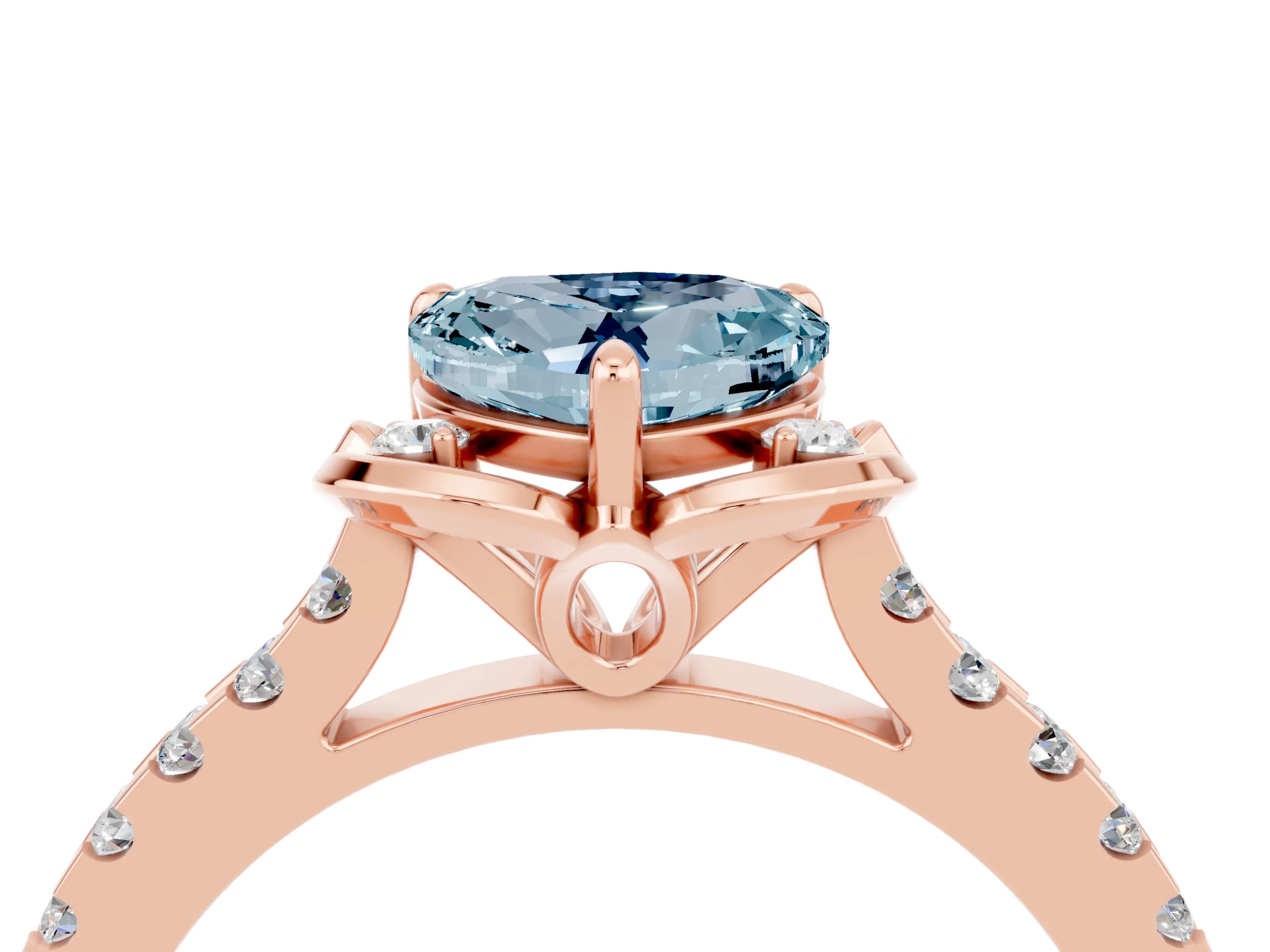 Rose gold Heart Cut Aquamarine Ring with Pavé Band and Floral Prong Setting_4