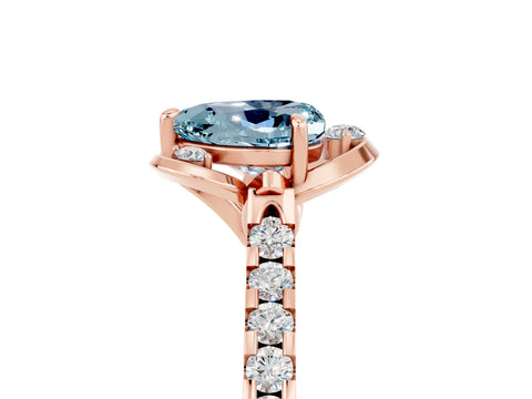 Rose gold Heart Cut Aquamarine Ring with Pavé Band and Floral Prong Setting_5