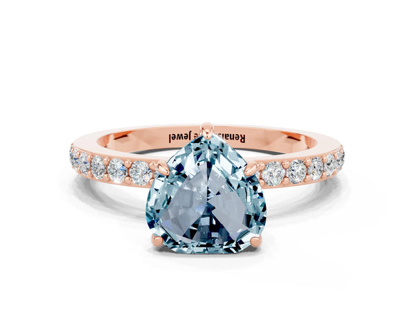 Rose gold Heart Cut Aquamarine Pavé Engagement Ring with Round  Accents and Prong Setting