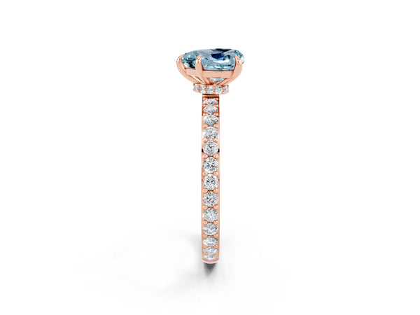 Rose gold Heart Cut Aquamarine Pavé Engagement Ring with Round  Accents and Prong Setting