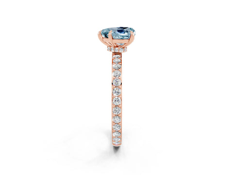 Rose gold Heart Cut Aquamarine Ring with Pavé Band and Four-Prong Setting_2
