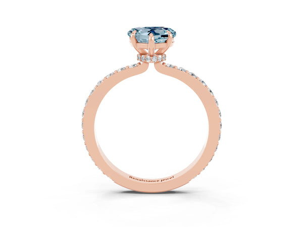 Rose gold Heart Cut Aquamarine Pavé Engagement Ring with Round  Accents and Prong Setting