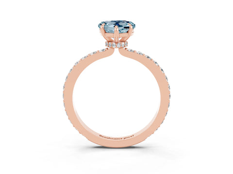 Rose gold Heart Cut Aquamarine Ring with Pavé Band and Four-Prong Setting_3
